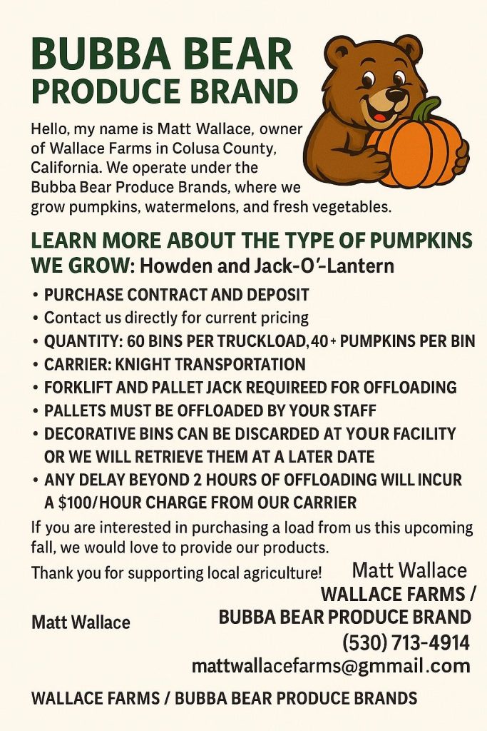 Buy Pumpkins in Bulk - Bubba Bear Produce Wallace Farms